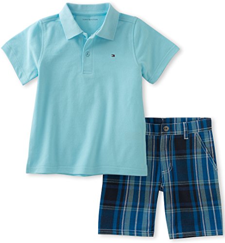 Tommy hilfiger little boys  2 piece polo and plaid short set, aqu…