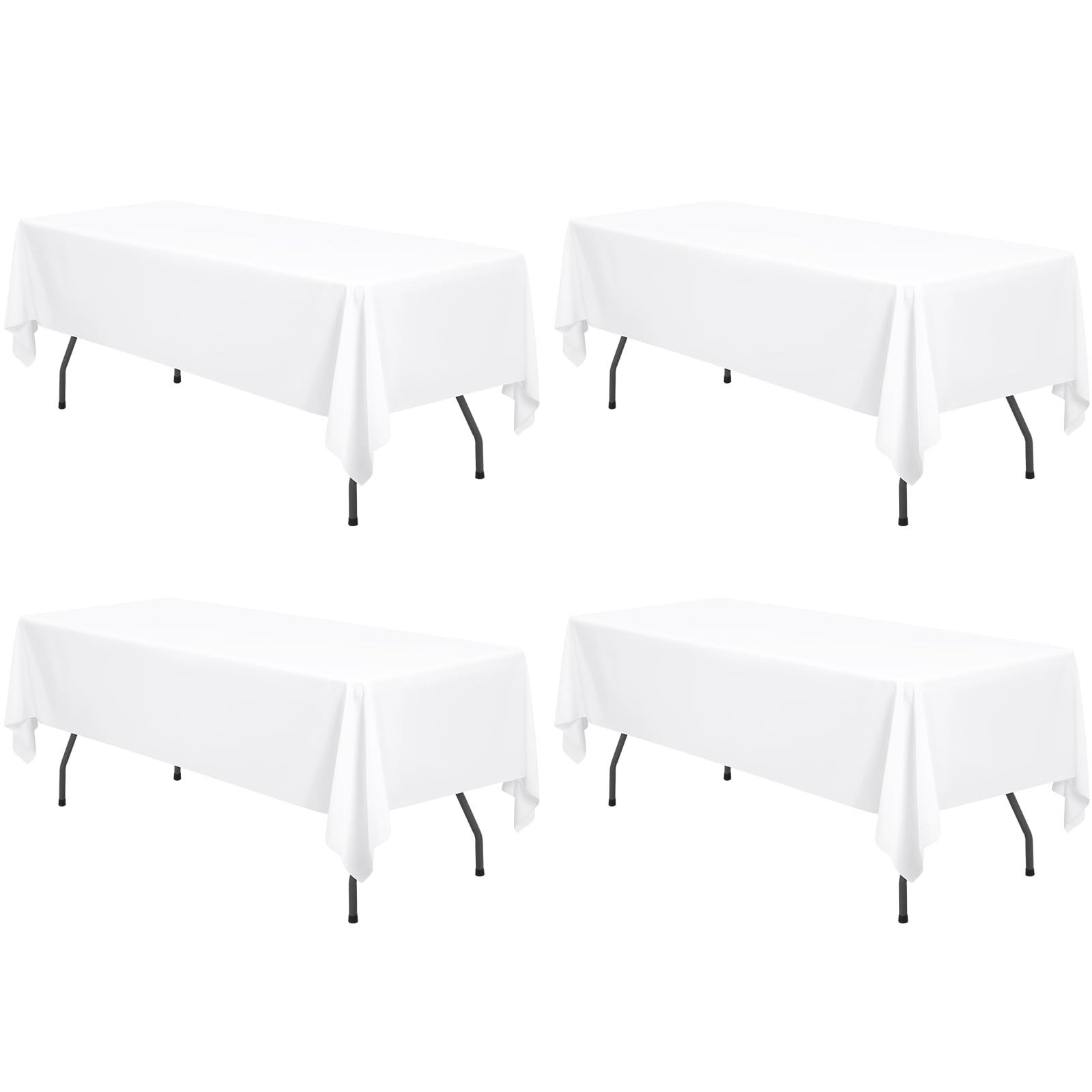 FXKS 4 Pack White Polyester Tablecloth 60 x 126 Inch, 8 FT Rectangle Table Cloth,Stain and Wrinkle Resistant Washable Tablecloths Table Cover for Dining Table, Buffet Parties and Wedding