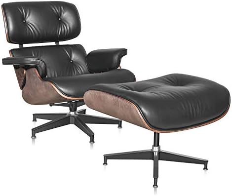 1INCHOME Lounge Chair with Ottoman Mid-Century Lounge Chair Armchairs Premium Italian Leather Living Room Recliner with Heavy Duty Base Support (Classic Ash Black)