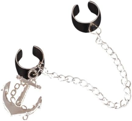 1pc Womens Anchor Double Ear Cuff Punk Earring Dangle Chain