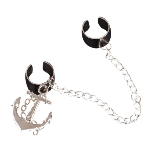 1pc Womens Anchor Double Ear Cuff Punk Earring Dangle Chain
