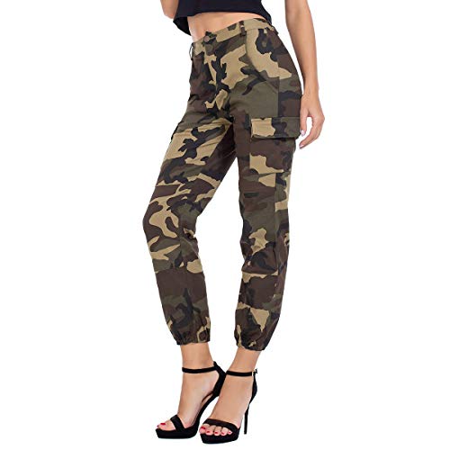 JTANIB Women's Camo Joggers High Waisted Slim Fit Cargo Pants with Pockets,Green S