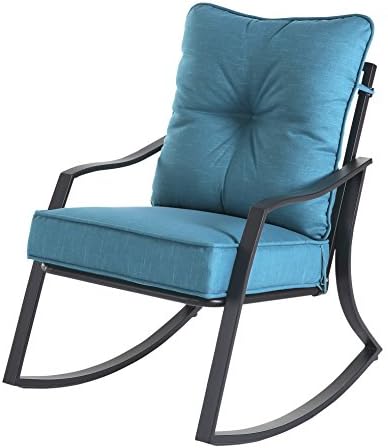 Paradise Wood Button Tufted Back Teal Outdoor Rocking Chair Espresso Finished Frame, Set of 2 (Teal)