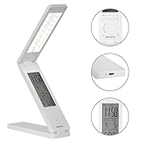 Dollermy USB Rechargeable Folding LED Eye -Protection Desk Lamp ,Touch Control Lamp with Alarm Clock Calendar Temperature Display