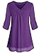 Yidarton Women Chiffon Blouses Roll-up Long Sleeve Top Casual V Neck Layered Tunic Shirt
