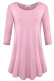 JollieLovin Womens 3/4 Sleeve Loose Fit Swing Tunic Tops Basic T Shirt (Pink, 1X)