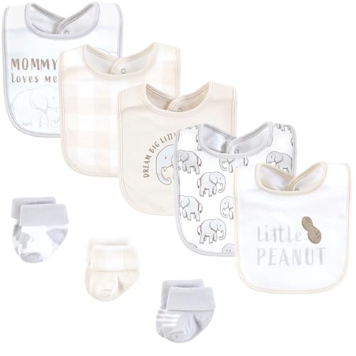 Hudson Baby Unisex Baby Cotton Bib and Sock Set, Little Peanut, One Size