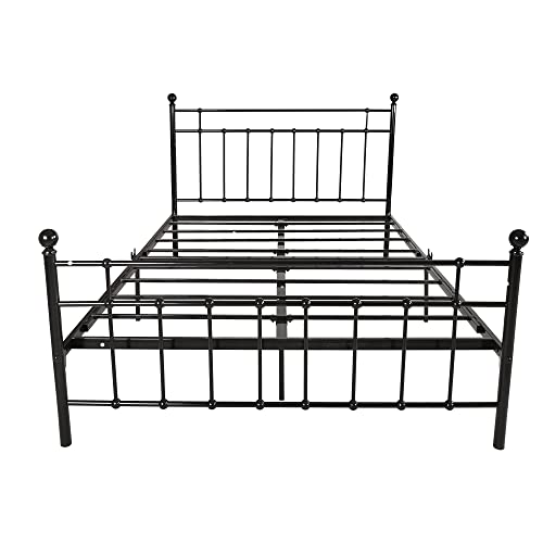 BOFENG Black Queen Bed Frame with Headboard and Footboard Platform Bed