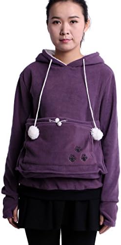 Fleece Hoodies Pet Holder Cat Dog Kangaroo Pouch Carriers Pullover Purple L
