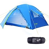 FUNDANGO Lightweight Compact Portable Waterproof 4 Person Family Tent with Vestibule for Camping Backpacking, Blue