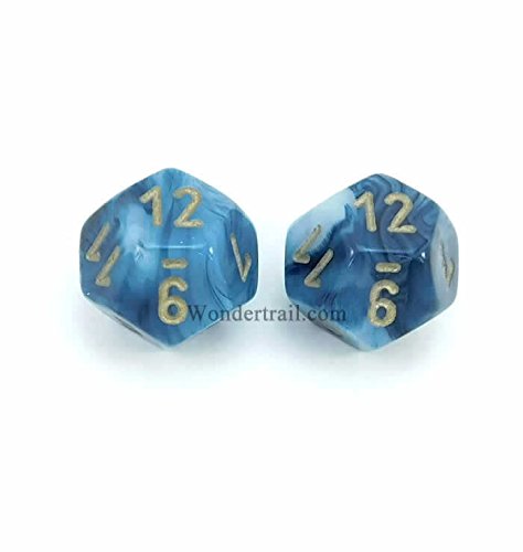 WCXPP1289E2 Teal Phantom Dice with Gold Numbers D12 Aprox 16mm (5/8in) Pack of 2 Dice Chessex