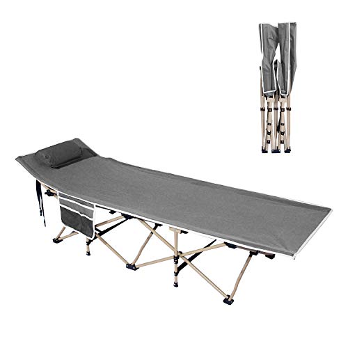 SogesHome Folding Camping Cot Portable Outdoor Folding Bed Cot with Side Bag and Pillow Made of Double Layers 600D Oxford Gray, CT-Y10-GY-SH - Thumbnail 7