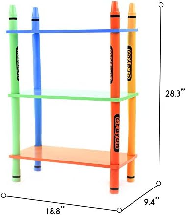 Toddler Size - Bebe Style Kids Wooden 3 Tiered shelves for Children - Crayon Theme - Colorful, Stylish, and Easy to Assemble Sturdy Material