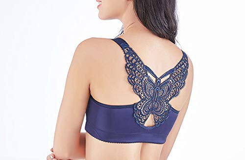 CYSTYLE-bergre-Damen-Vorderverschluss-BH-Dnn-Push-UP-BH-fr-Groe-Gren-mit-Schmetterling-Am-Rcken-Design-und-mit-EIN-Ohrring