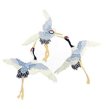 Yalulu 3pcs Grand Bleu Grue Oiseau Broderie Patch