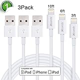 Xcords(TM) 3Pack 3ft 6ft 10ft Lightning to USB Charger Cable Compatible with iPhone 7/7 Plus/6/6 Plus/6s/6s Plus /5/5s/5c/SE/iPad/iPod and More(White)