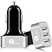 1byone 7.2A / 36W 3-Port USB Car Charger with Smart IC Adapts, Safety Protection for Apple and Android Devices, Silver & Black