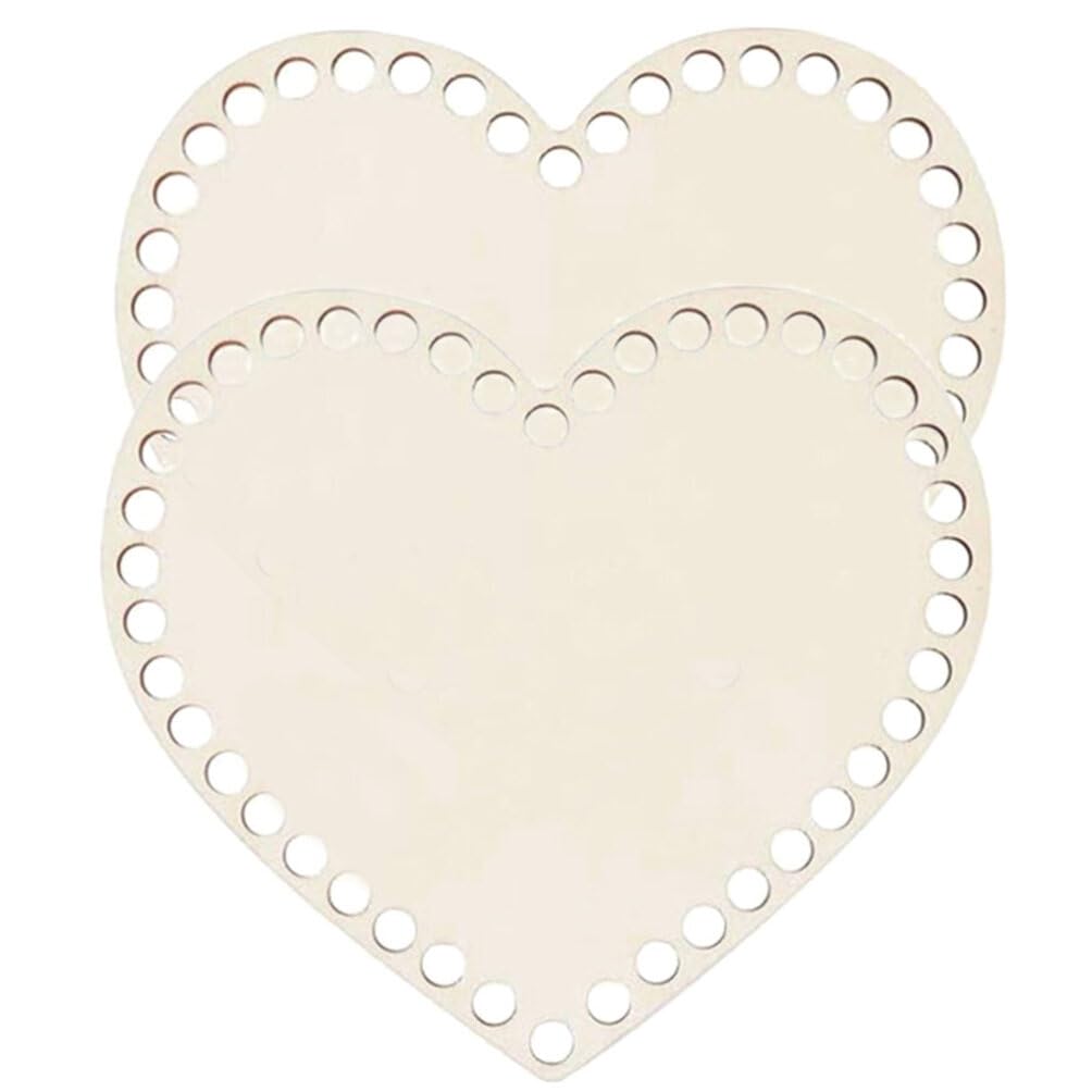EXCEART 2pcs Wooden Basket Bottoms Heart Shape Blank Crochet Basket Wood Base Bag Wooden Base
