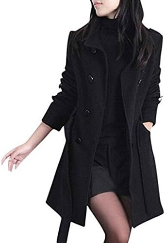 Women's Warm Fleece Hooded Double Breast Jacket with Belt Coat