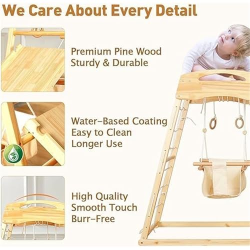 AM ANNA Upgraded Indoor Playground 5-in-1 Jungle Gym Kids Climbing Toys, Montessori Wooden Climber Playset with Slide, Swing, Monkey Bars,Upright/Rope Ladder,Climb Net (Jungle Gym)