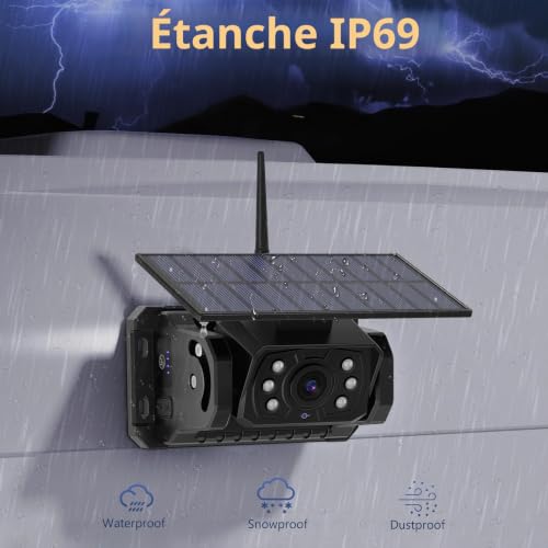VASTEND Camera de Recul sans Fil Solar avec Moniteur 9" 1080P, 10000mAh Magnétique Rechargeable Batterie, Installation Rapide, Nocturne Nocturne, pour Camions, Camping Car, Caravane(VS-9A)