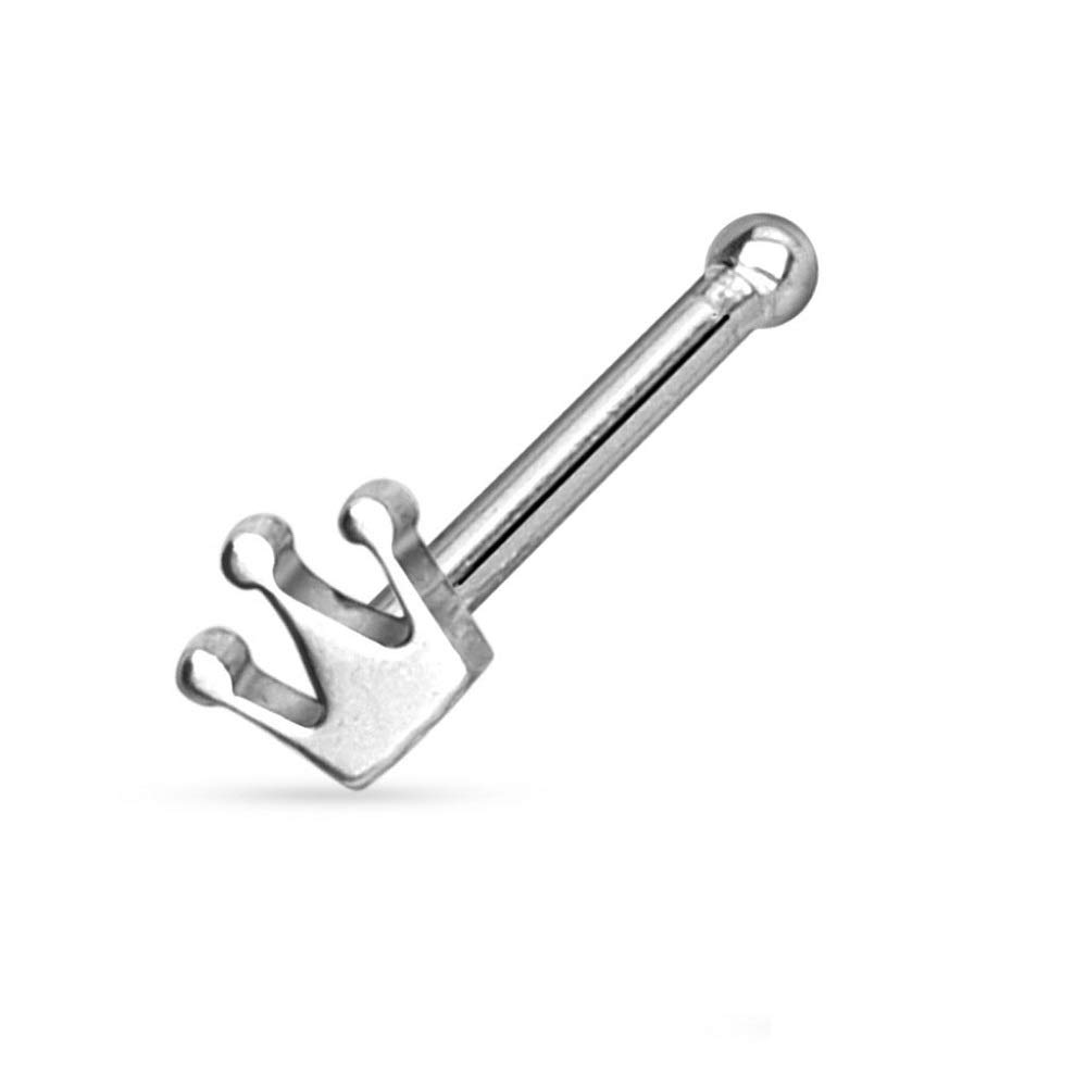 PiercedOff 316L Surgical Steel Nose Bone Stud with Crown Head - Thickness 20GA (0.8mm) / Length 6mm / Crown Size 3mm