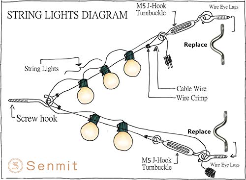 Senmit Globe String Lights Suspension Kit, Outdoor Light Guide Wire,Vinyl Coated Stainless Steel Steel Cable, 164 ft with Turnbuckle and Hooks