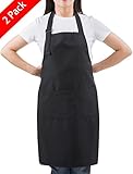 SEW UR LIFE (2 set) Black Professional Waterdrop Resistant Neck Adjustable plus size Bib Apron 3 Pockets Home Kitchen Garden Restaurant Cafe Bar Pub Bakery for cooking Chef Baker Servers craft unisex