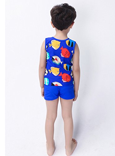 Monvecle Little Boys' 3-Pieces Rash Guard Swimsuits UPF 50+ Sun Protection Swim Set Fish 2T-3T