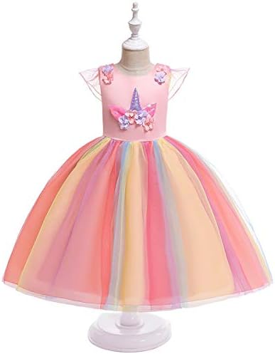 NOMSOCR Kids Girl Unicorn Rainbow Tutu Dress Costume Christmas Party Pageant Princess Dresses