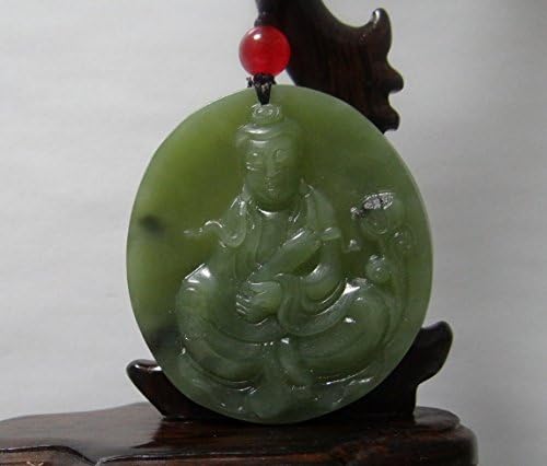 2" China Certified Nature Hetian Nephrite Jade Blessing Kwan-yin and Lotus Hand Carvd Necklace Pendants