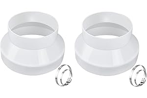 Duct Reducer 8 to 6 Inch for HVAC Ventilation Systems, ABS Plastic Duct Adapter with 304 Stainless Steel Hose Clamps Included