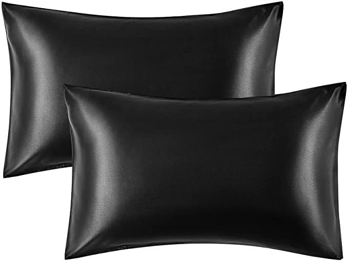 Photo 1 of 2 Pack Zippered Satin Pillowcaes, Luxury and Silky Soft Travel Zip Pillow Cases (Queen, Black)