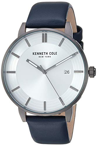 Kenneth Cole New York Men's Classic Stainless Steel Japanese-Quartz Leather Strap, Blue, 20 Casual Watch (Model: KC50561001)