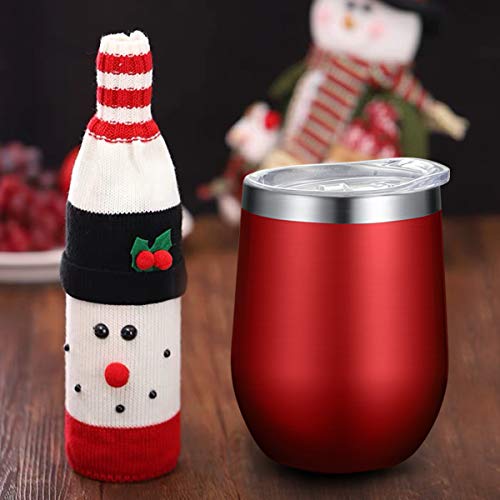 Fungun 12 oz Stemless Wine Tumbler, Stainless Steel Wine Glass, Insulated Tumbler with Lids for Wine, Coffee, Drinks, Cocktails, 2 Sets Including 2 Pieces Straws and Brush (Red) - Thumbnail 3