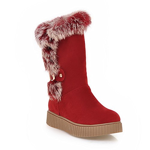 BalaMasa Ladies Fur Ornament Platform Buckle Red Imitated Leather Boots - 7 B(M) US