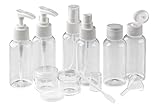 EasyLifeCare 11-Piece Travel Kit Storage Bottles – Lightweight BPA Free Non-Toxic Pump & Spray Pastic Bottle Containers & Jars – Ideal For Cosmetic, Bath & Shower Products: Cologne, Shampoo, Conditioner, Sunblock Lotion – Includes Transparent Cosmetic Zip Top Pouch Organizer for Make Up Accessories – TSA Screening Compliant