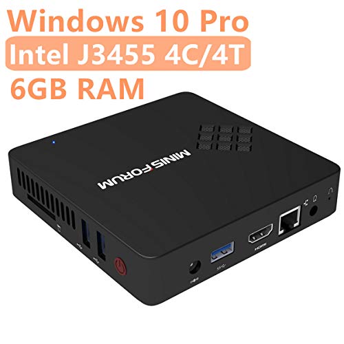 Desktop Mini PC Quad-Core Intel Celeron Apollo Lake J3455 Processor (up to 2.3GHz),6G DDR3/eMMC 64GB Windows 10 Pro (64-bit) HDMI&VGA HD Display 2.4G+5G Dual WiFi USB 3.0/BT 4.2 DIY M.2 NGFF SSD
