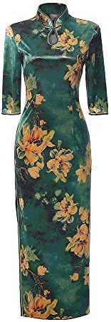 Chinese Style Shang Hai Story Long Sleeves are Retro Elegant Classic Printing Flowers Dress