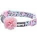 Blueberry Pet Made Well Cute Floral Print Adjustable Dog Collar in Light Blue with Pink Artificial Silk Flower, Medium, Neck 14.5