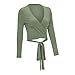 Mojessy Womens Deep V Long Sleeve Bolero Cardigan Surplice Wrap Tie up Crop Top, Army Green, M
