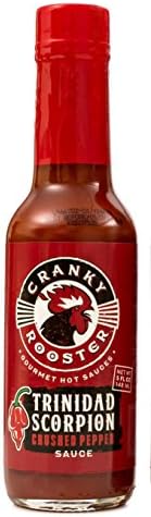 Cranky Rooster Gourmet Hot Sauces | TRINIDAD SCORPION Crushed Pepper Hot Sauce | KOSHER Certified | Gluten Free | 0g Trans Fat