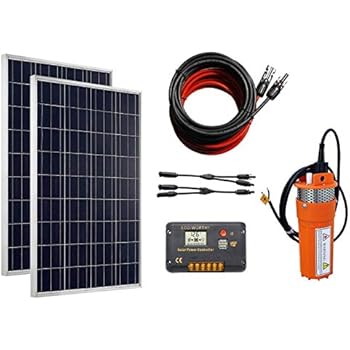 ECO-WORTHY Solar Water Pump Kit System, 2pcs 100 Watts Polycrystalline Solar Panel + 24V Submersible Well Pump + 20A Controller + 16ft Cable for Irrigation Garden Camping