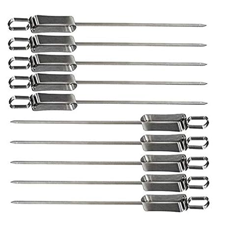 Shoponme BBQ Skewers, Reusable Steel Kabob Skewers for Barbecue Grilling with Metal Sliding Handle 14 Set of 10