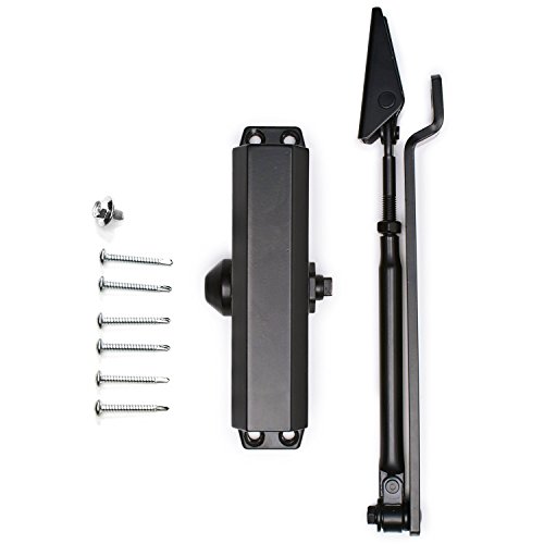 Auto Door Closer- Commercial Grade Adjustable Door Closers with Hydraulic Hinge -Great Heavy Duty Aluminum Self Closing Door for Residential/Commercial Use (Black)