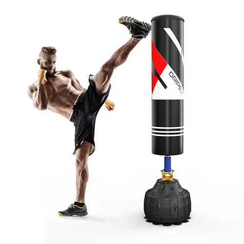 Dripex 175cm Standboxsack Erwachsene Boxsack freistehend mit Stabiler Gewinde-Konstruktion, Boxing Trainer Heavy Duty Boxsack mit Saugfuß für Boxtrain
