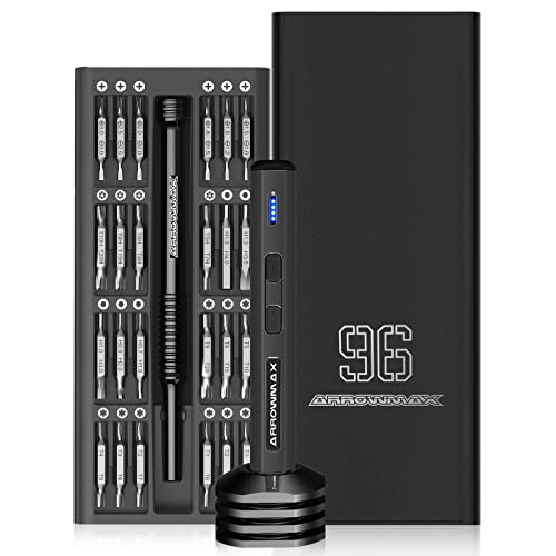 102 in 1 Electric Screwdriver, AM ARROWMAX Cordless Precision Screwdriver Set with 96 Magnetic Bits, Rechargeable Portable Electronic Screwdriver Set for Phone Laptop Camera Watch (MINI PLUS Black)