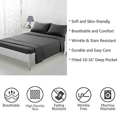 TEKAMON King Bed 6 Piece Sheet Set Cooling 100% Microfiber Polyester Extra Deep Pocket Fitted Sheet Luxury Soft,Breathable,Wrinkle and Fade Resistant Flat Sheet Dark Grey - Thumbnail 3