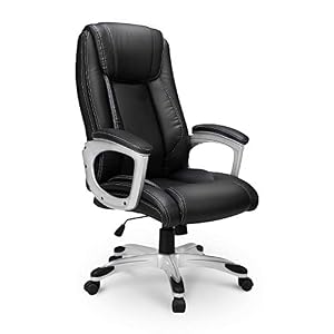 Esright High Back Office Chair PU Leather Ergonomic Desk Chair, Adjustable Executive Office Computer Chair, Task Swivel Chair with Lumbar Support and Wheels,Black