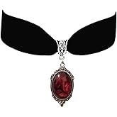 Atiptu Gothic Black Velvet Crystal Choker Necklace for Women Gothic Cameo Necklace Red Crystal Pendent Necklaces Halloween Holiday Jewelry